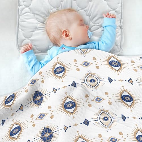 Image of Toddler Blanket for Baby Boy and Girl Soft Warm Crib Receiving Blanket for Nursery /Strolleoddler Bed /Car seat 30X40in A Gold Foil Illustration of an Evil Eye