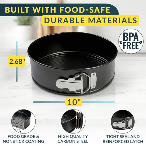 Image of Cheesecake Pan 10 Inch Carbon Steel With Removable Bottom - Leakproof Design, Nonstick Coating Springform Pan - Durable Cake Mold With Secure Latch, Even Heat Cheese Cake Pans For Baking