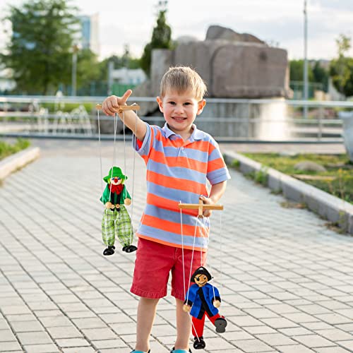 image for Meooeck 6 Pack Wooden Marionette Puppets Pull String Puppets, Include 
