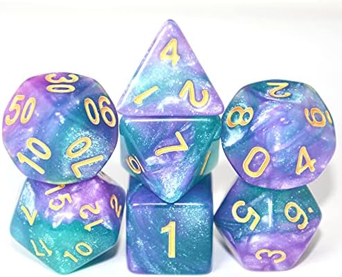 SmartDealsPro Glitter Polyhedral Dice Sets with Pouches for DND RPG MTG Dungeon and Dragons Table Board Roll Playing Games D4 D8 D10 D12 D20 (6-Color Sets)