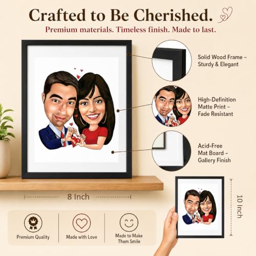 Image of DK Decors Personalized Caricature Photo Frame Custom Cartoon Portrait from Photo, Valentine's Proposal Gift for Couple, Husband & Wife (8x10 Inch)