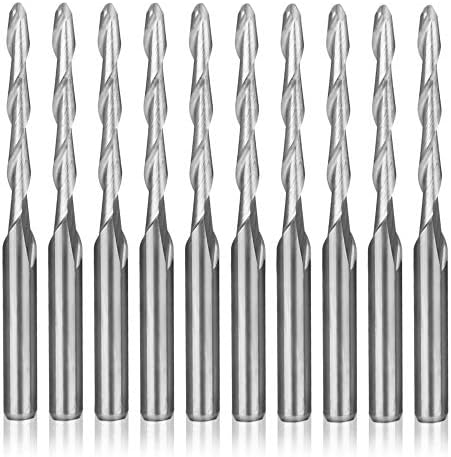 HQMaster CNC Router Bit 1 8 Shank Ball Nose End Mill Cutting Dia. Spiral Milling Cutter Engraving Carving Tool Set Tungsten Steel for MDF Acrylic Wood PVC 10Pcs