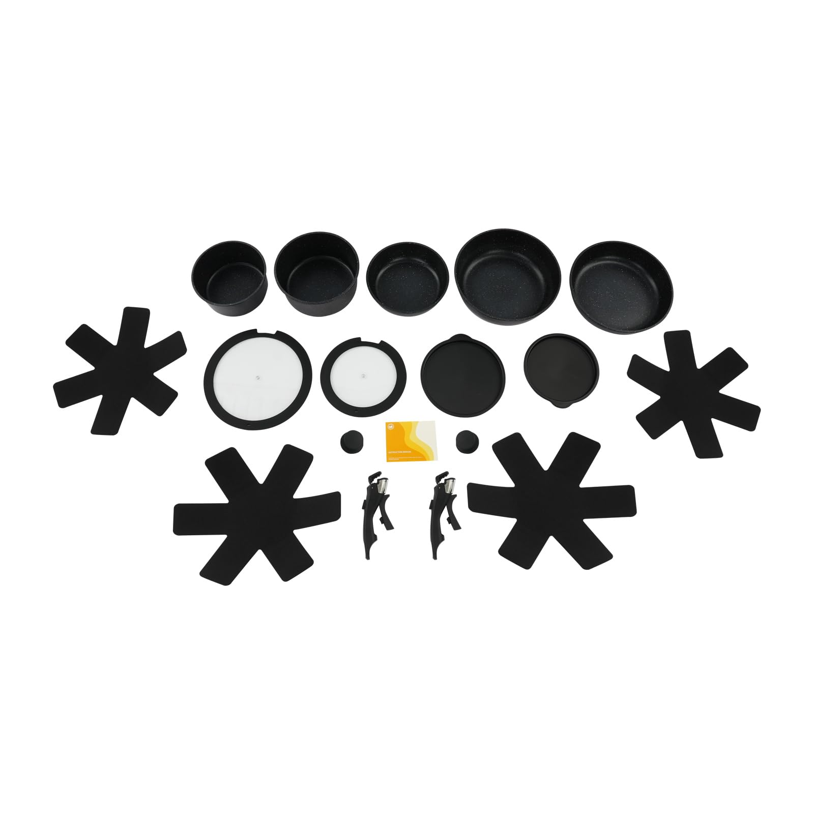 Juego de utensilios de cocina de 15 piezas, antiadherente, juego de ollas y sartenes versátiles con mango extraíble, ollas y sartenes portátiles para cocina (negro)