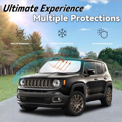 Image of Car Front Windshield Sun Shade for Renegade 2015-2024, Car Window SunShades Shield Cover Sun Visor Protector with 240T Reflective Fabric UV & Sun Heat Protection Accessories