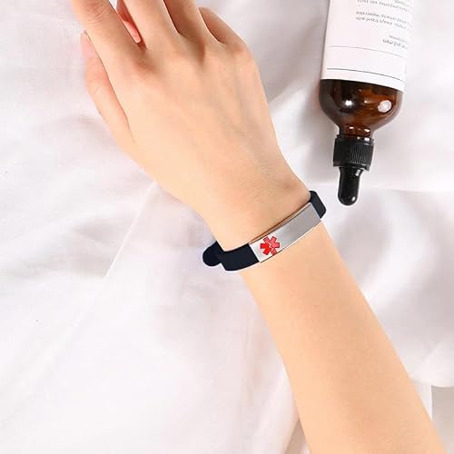 Medical Alert Bracelet Personalized Silicone Wristbands -Free Engraving Medical Alert ID Women Men Bracelet Silicone Wristband