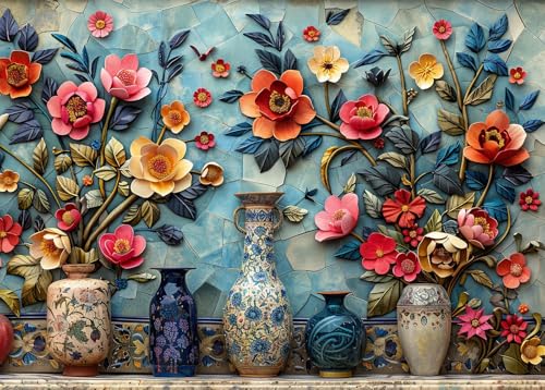 Bullglesup Puzzle para adultos, 1000 piezas, jarrones con carteles, piezas encajan perfectamente entre sí letras en la parte posterior, sin polvo, regalo para personas mayores (70 x 50 cm)