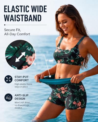 Image of Women's 3 Piece Tankini Swimsuit Tummy Control Bathing Suit with Boy Shorts