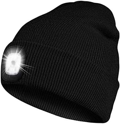 Bosttor LED Torch Hat Beanie with LED Light Rechargeable Head Torch Hat, Unisex Winter Warm Knit Beanie, Gift for Men
