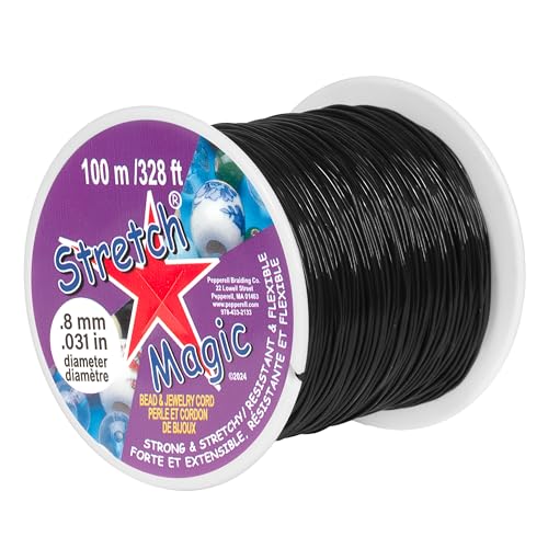 Image of Stretch Magic Elastic Beading Cord - Black Color, 0.8mm in Diameter, 100-Meter (328 ft) - Easy to Knot, Strong & Stretchy String for Making Beaded Jewelry