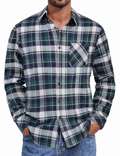 COOFANDY Mens Flannel Shirts Long Sleeve Plaid Button Down Shirt Casual Cotton Shirt with Pocket