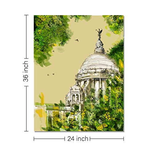 Image of RANGOLI 100% Cotton Stretched Canvas Painting 400 GSM, Framed Victoria Memorial Canvas Abstract Wall Art for Living Room, 3D Paintings for Wall Decor (24 x 36 Inch With Frame)