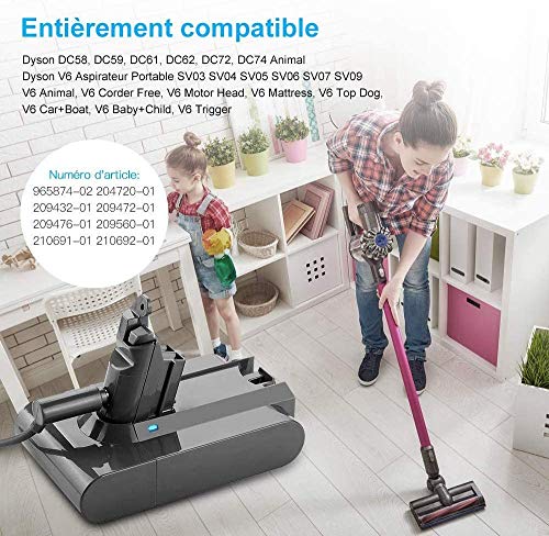 FLYLINKTECH Batería de 6000 mAh para aspiradora de Mano Dyson V6 DC62 DC59 DC61 DC58 DC72 DC74 Batería de Repuesto para aspiradora Dyson SV03 SV09 SV05 SV06 SV07, con 2 filtros y 1 Cepillo