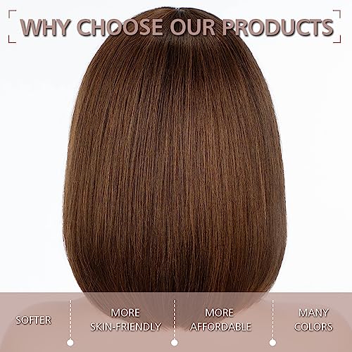 FASHION IDOL Bob Human Hair Wig with Bangs for Black Women Short Straight Hair 10 Inch Brown Glueless Machine Made Short Bob Wigs - Image 3
