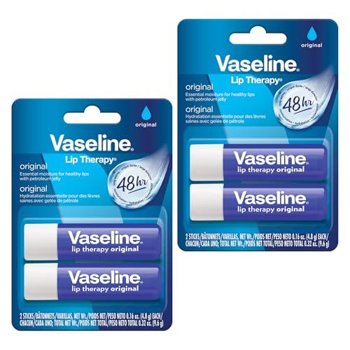 Vaseline Lip Therapy Care Original Fast-Acting Nourishment Ideal for Chapped Dry Cracked or Damaged Lips Lip Balm 2-Pack of 2 0.16 Oz Each 4 Lip Balms
