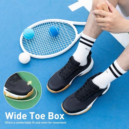 TEOHRW Wide Tennis Shoes for Men | All Court Pickleball Racquetball & Squash Athletic Sneakers | Arch Support & Cushioned Midsole Black