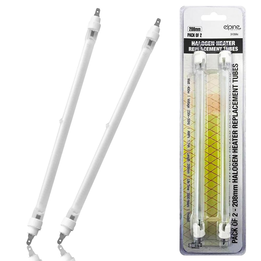 BARGAINS-GALORE Set of 2 Replacement Halogen Heater Tubes - Element Tube Bulbs 400W 208Mm Quartz | Pack of 2, Emergency Tubes | Super Bright Bulb Tube | Durable & Long Lasting