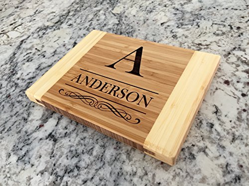 Personalized Mini Cutting Board (Anderson Design) - Decorative Small Wood Cutting Board for Housewarming Gifts, Also Bridal Shower and Wedding Gifts (6 x 8 Two Tone Bamboo Rectangular)