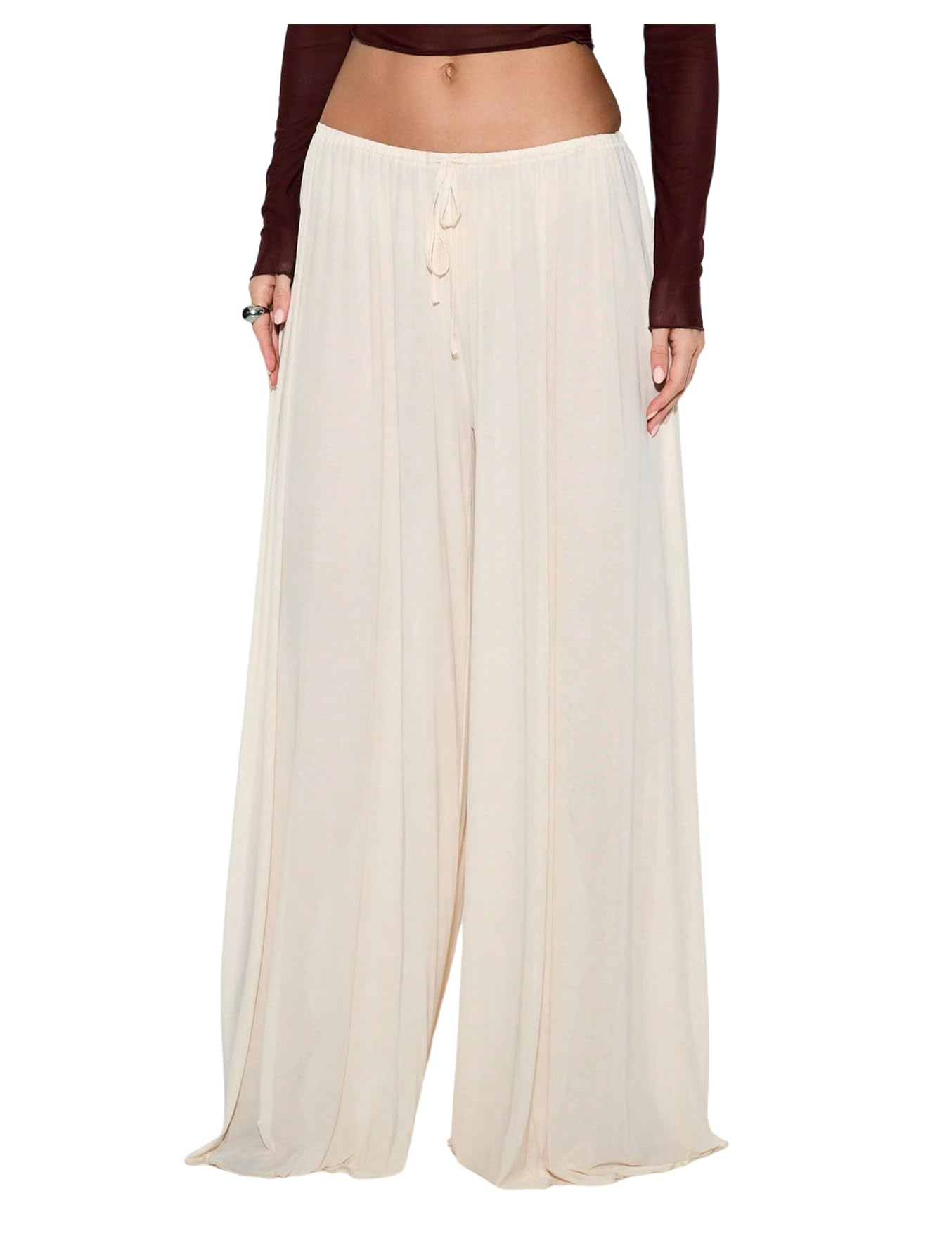 Floerns Womens Drawstring Waist Wide Leg Pants Lightweight Beach Palazzo Pants
