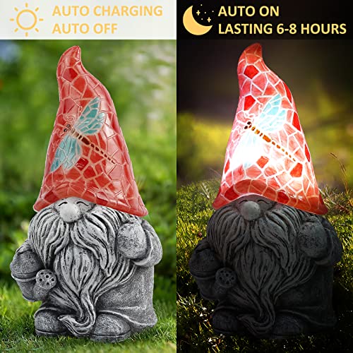 Suyorpe Solar Garden Gnome Statue - Garden Gnomes Outdoor - Resin Gnomes Figurine - Solar Gnomes Garden Decorations - Spring Decor Patio Yard Lawn Porch Ornament, 8.11 Inches Tall #TOP3