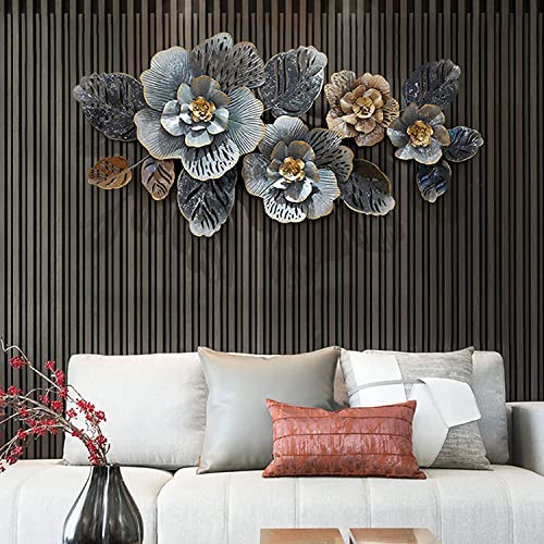 DECORIA Decor Home Metal Flower Wall Art Decor Large Indoor Wall Hanging Sculptures, Natural Art Home Decoration for Home Living Room Bedroom Bathroom Kitchen- 50 Inch