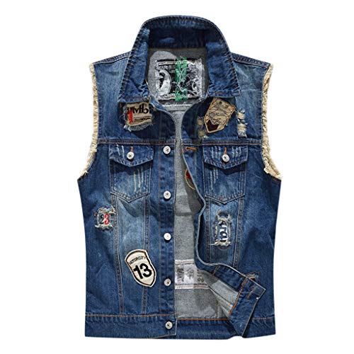 Collarless Denim Jacket Men's An Fabrics
