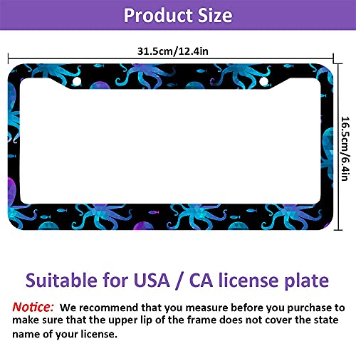 Beabes Blue Purple Octopus License Plate Frame Auto Tag Frames Funny Animal License Plates Holder 2 Holes Colorful Fish Decorative Car Truck Motorcycle License Plates Cover Tag For Men Women #TOP6