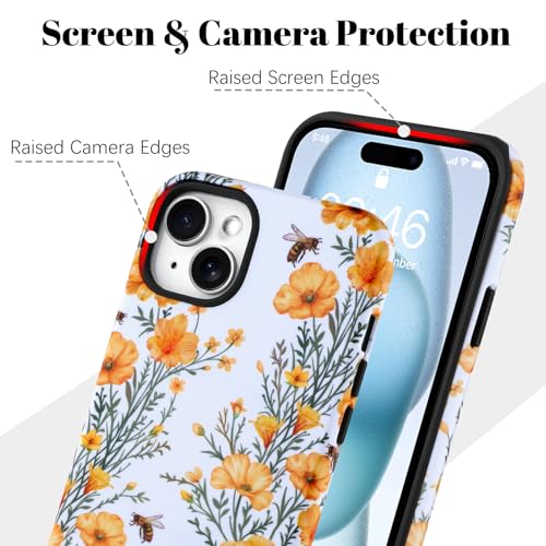 Image of Magnetic for iPhone 15 Plus Case for Women Girl, Floral Bee
