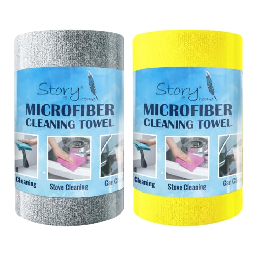 Image of Story@Home Microfiber Cleaning Cloth Roll, Pack of 2, 20 Pcs Each, 4000 Times Washable - 10X Cheaper Than Paper Kitchen Towel Roll - Lint Free Microfiber Cleaning Cloth - Tearable - Grey & Yellow