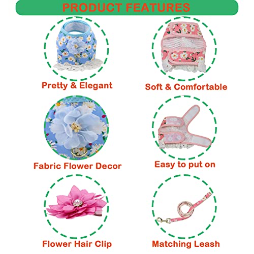 Cat Dog Harness And Leash For Small Girl Dogs Cats Puppy No Pull Floral Daisy With Fabric Flower Clip Decor (X-Small, Pink) #TOP4