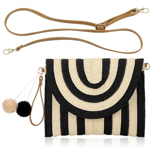 Image of Frienda Straw Purses for Women Straw Clutch Crossbody Bag Summer Beach Shoulder Bag Woven Envelope Wallet Handbags