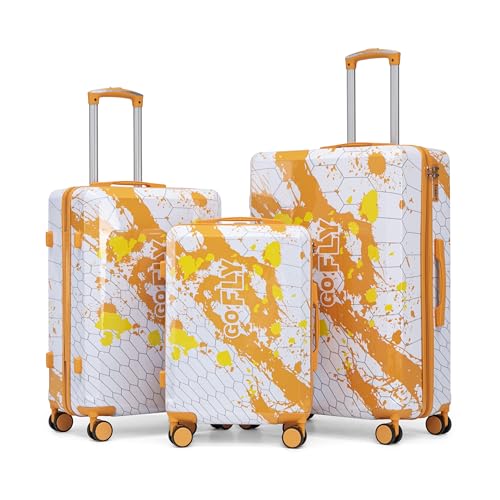 Image of Hardside Luggage Sets, Lightweight Stripes Suitcase with Spinner Wheels, Yellow-PC