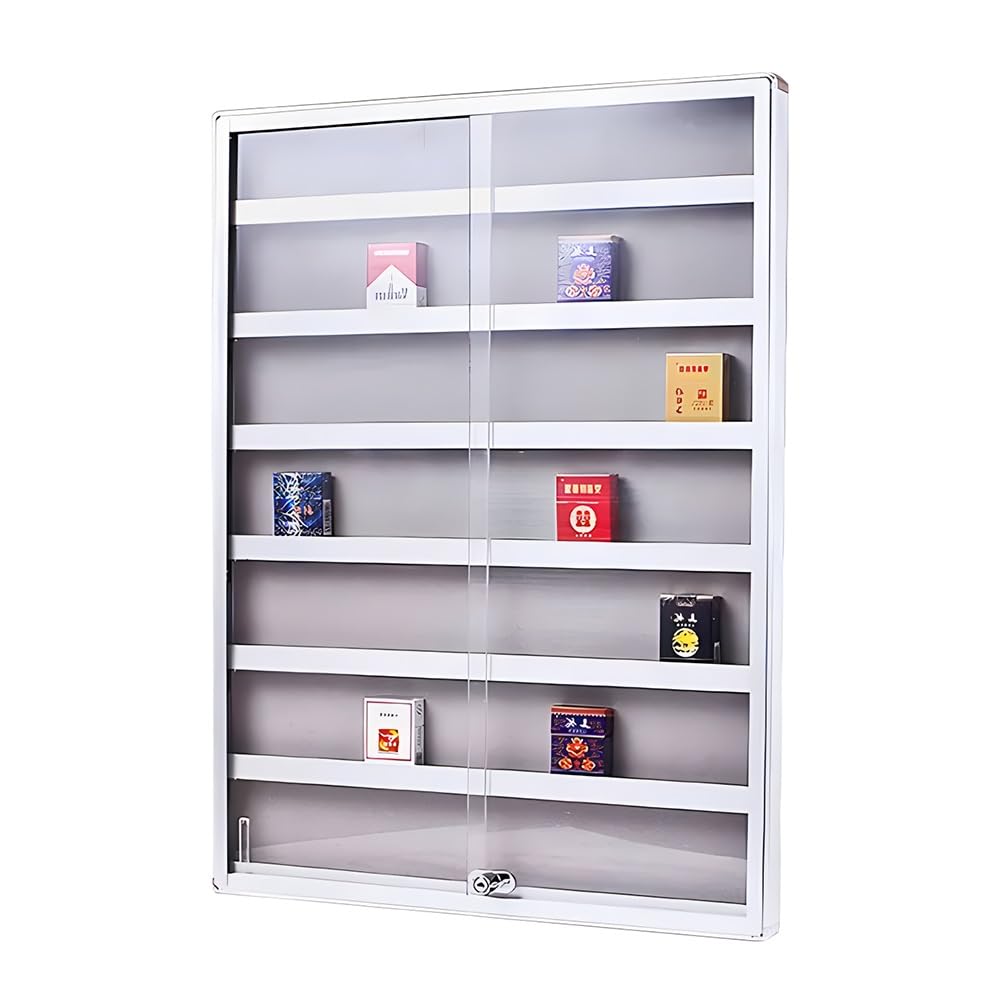 Zfmnoyev Wall Mounted Store Display Shelves, Sliding Acrylic Door with Lock Cigarette Display Cabinet, Aluminum Alloy Cigarette Storage Shelf, Retail Cabinet Organizer(80x6.7x100cm)