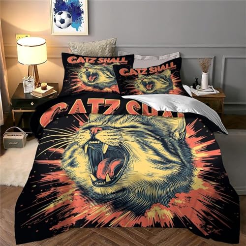 Housse de Couette Chat 3D 140x200 Parure de Lit Single en Microfibre