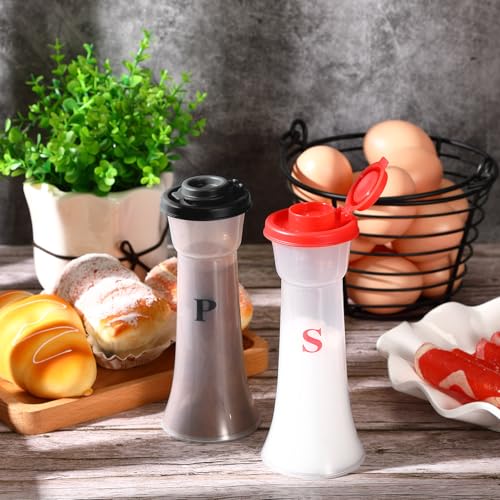 Image of Set of 2 Plastic Salt and Pepper Shakers with Lids Large Salt Shaker Pepper Container Vintage Tall Hourglass Camping Picnic Outdoors Travel Spice Set for Home Picnic Kitchen(Classic,Black Red)