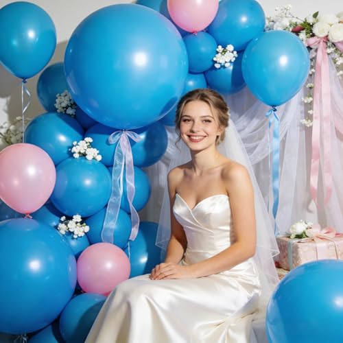 Image of 32Pcs Blue Big Balloons 18 Inch, Round Large Latex Party Balloons for Birthday Wedding Decorations. (light blue)