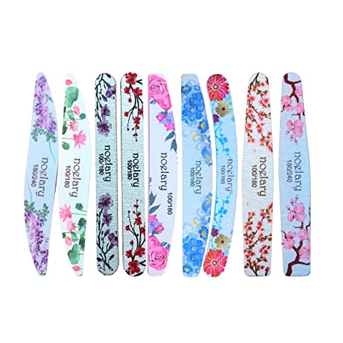 9 pcs en 5 Formes Lime à Ongles Professionnelles NOELARY, Limes à Ongles, Kit Lime a ongles Lavables Double Face, Lime Faux Ongles, Naturel, Grain 100/180, 180/240