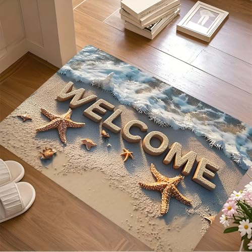 Image of Arviz Welcome Doormat for Home Entrance, 3D Beach Welcome Door Mat, Rubber Water Absorbent Mats for Bathroom Door Mat, Dirt Trapping Entryway Rug for Bathroom, Home, Office