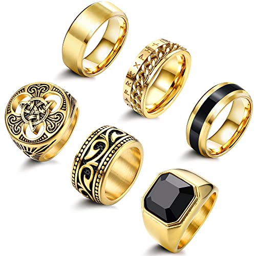 Adramata 6 Stück Herren Edelstahl Ringe Set - Keltische Knoten, Band,...
