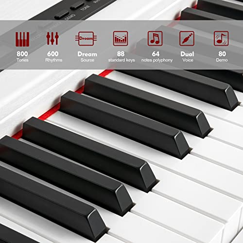 Mustar Piano Keyboard 88 Key Weighted Keyboard Hammer Action, Weighted Keyboard Piano 88 Keys With Stand, Full Size Digital Piano With Bluetooth Connection, Portable Case, Sustain Pedal, Mdf, White #TOP6