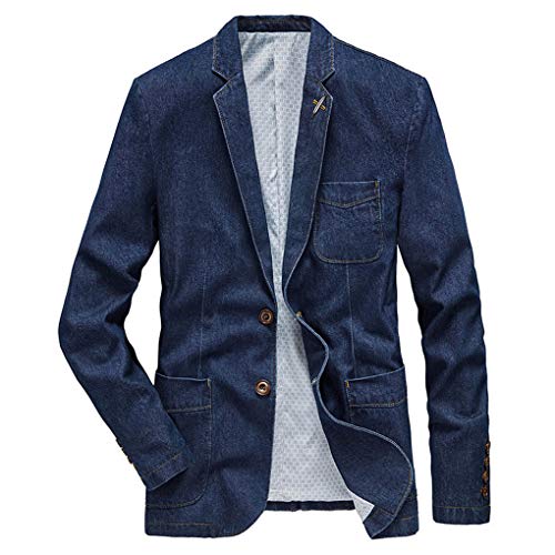 ebossy Men's Casual Slim Denim Blazer Two Button Business Suit Jacket Sport Coat
