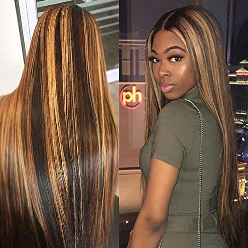 Gemilla 13×6 Lace Front Real Human Hair Wigs, Pre-Plucked Natural Hairline with Baby Hair Glueless Wavy Wigs (1BT4/27, 14 Inch)