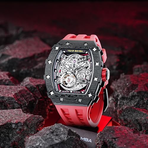 Image of TSAR BOMBA Mens Luxury Watch Automatic Watches for Men 50M Waterproof Japanese Mechanical Movement Tonneau Stainless Steel Case Sapphire Glass Big Face Cool Unique Fashion Gift Men