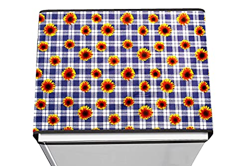 Image of Stylista Refridgerator top Cover Suitable for Samsung RR20C1723R8 /HL, 183 Liter Fridge, Dimension (WXD) 65x111 CM, Gingham Floral Pattern Blue