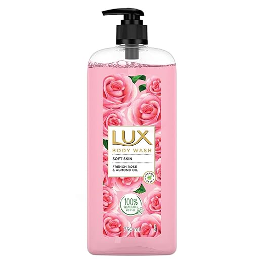 Lux Body Wash Soft Skin French Rose & Almond Oil Super Saver XL Pump Bottle with Long Lasting Fragrance, Glycerine, Paraben Free, Extra Foam, 750 ml at Rs. 190