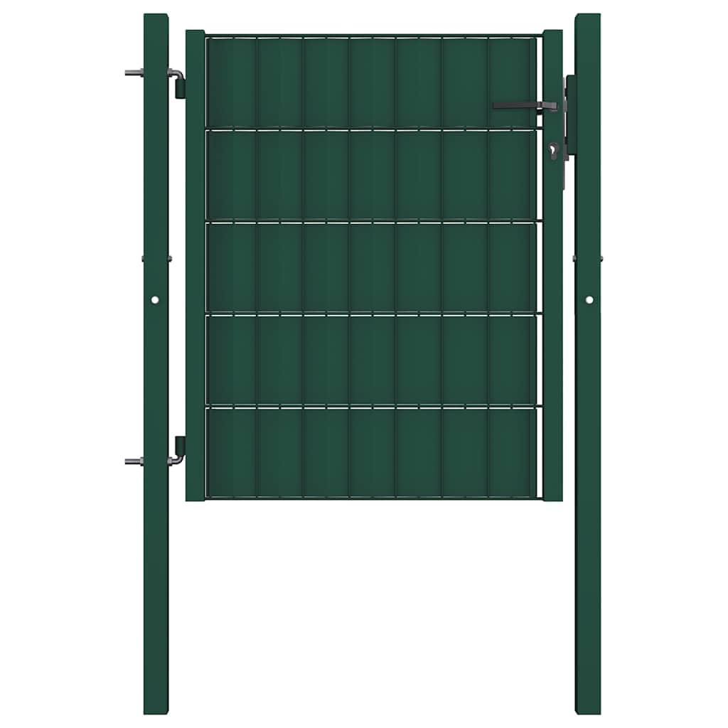 Brama ogrodzeniowa z PCW i stali, 100 x 81 cm, zielona, zamykana brama skrzydłowa z 2 słupkami, montaż na zawiasach, ochrona przed wzrokiem do ogrodu, na taras, bezpieczeństwo działki