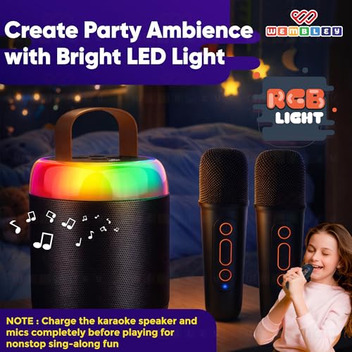 Image of Wembley Bluetooth Karaoke Speaker Set | Speaker with Two Wireless Microphones | HD Sound with 6 Sound Modes | 5W Output Speaker | Birthday Gift for Kids and Adults (Cylindrical, Black)