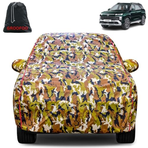 Image of Waterproof Car Body Cover with Mirror Pockets Compatible with Hyundai Alcazar Car Cover | Triple Stitch and UV & Dust Proof All-Weather Protection, (Army Red)