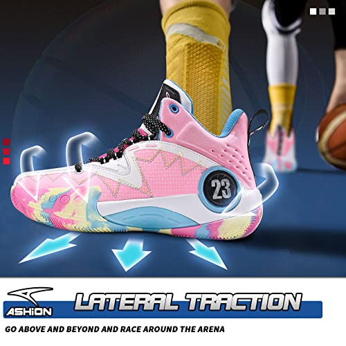 ASHION Boys Shoes Youth Air Cushion Sneakers Girls Mid Top School Training Kids Basketball Running Sport Shoes(Little Kid/Big Kid), Pink 4 by ASHION - Image 5