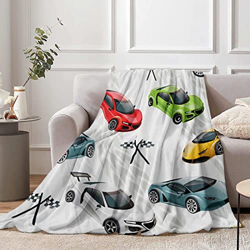 Manta de franela para niños con diseño de coche de carreras, acogedora manta de franela con bandera a cuadros para niños, 40x50 pulgadas, multicolor, regalo para decoración de sofá y sofá