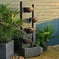 Sunlinua Large Water Fountain Waterfalls Fountain 5-Tier Outdoor Floor Standing Water Fountains with Pebbles, LED Lights and Pump for Garden, Living Room, Patio, 49.2 Inches Tall